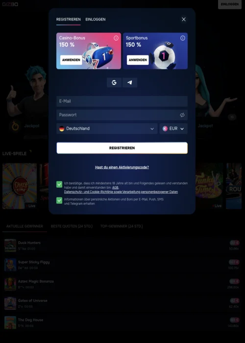 Registrierung Gizbo Casino